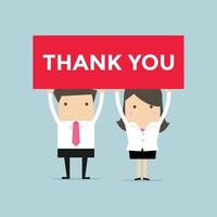 Businessman and Businesswoman holding thank you sign. vector