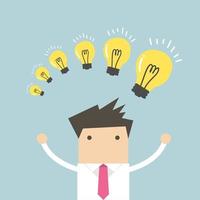 Businessman with different size of idea bulbs. vector