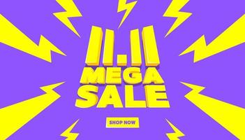 11.11 Mega sale banner template. Global shopping world day Sale on colorful background. 11.11 Crazy sales online. vector