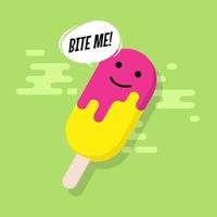 personaje de helado con texto de globo bite me. vector