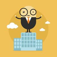 Businessman stand on top of building. City skyline. Success concept. vector