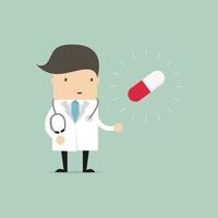 Doctor standing with pill capsule. vector