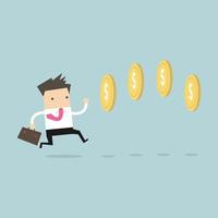 Businessman chasing coins video game style. vector