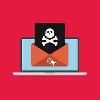 Laptop and envelope with skull and crossbones. virus concept. vector