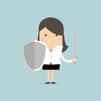 Businesswoman warrior with shield and sword. vector