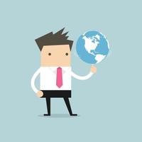 Businessman spinning globe. vector