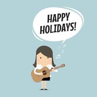 Businesswoman relaxing by playing guitar and sing a song. vector