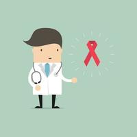 Doctor standing with Red AIDS Ribbon. vector