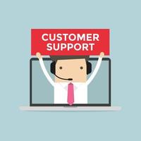 Businessman with headset in a computer, customer service and technical support concept. vector