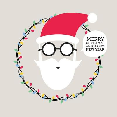 Hipster Santa Claus. Greeting card or invitation on Christmas, new year.