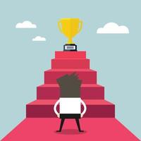 Businessman standing in front of stair that leads the trophy, Shortcut to success. vector