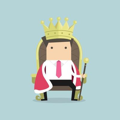 Businessman sitting on the throne with the crown like a king.