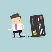 Businessman breaks free from the chain to bank credit card. vector