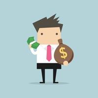 Businessman holds in hand money. vector