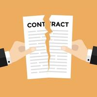 Businessman hands tearing apart contract document. vector