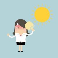 Businesswoman very hot with folding fan blow and the sun. vector