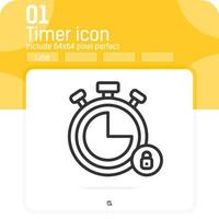 Alarm clock hour lock minute time timer icon with outline style isolated on white background. Vector illustration timer sign symbol icon concept for web, ui, ux, website, business and mobile apps