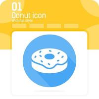 Donut premiun icon with flat long shadow style isolated on white background. Vector illustration doughnut sign symbol icon for web design, ui, ux, cellular applications, food and mobile apps. EPS file