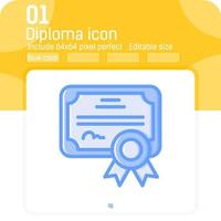 Diploma vector icon with high quality blue outline style isolated on white background. Illustration certificate sign symbol icon for web, ui, ux, website, education, logo, mobile apps and all project