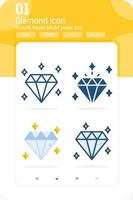 Diamond premium icon set with multiple style isolated on white background. Jewelry vector icon design template for web design, apps, logo, finance, business and more. Include 64x64 pixel perfect