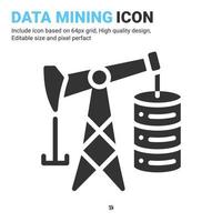 Data mining icon vector with glyph style isolated on white background. Vector illustration database sign symbol icon concept for digital IT, logo, industry, technology, apps, web and all project