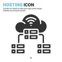 Hosting icon vector with glyph style isolated on white background. Vector illustration cloud server sign symbol icon concept for digital IT, logo, industry, technology, apps, web and all project