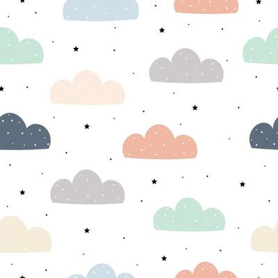 Hand-drawn background with pastel clouds on a white sky Cute seamless  patterns for kids Design ideas for publication, wallpaper, wrapping paper,  textiles, clothing. Vector illustration 3781533 Vector Art at Vecteezy