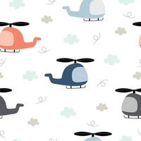Seamless pattern The background of the helicopter floating in the sky and with clouds Cute patterns for children Use in publication, wrapping paper, wallpaper, textile, fabric Vector illustration