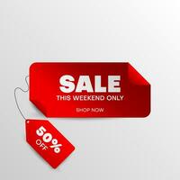 realistic paper style sale this weekend only banner in red color vector