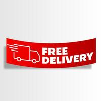 realistic red free delivery icon with paper style vector