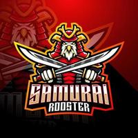 logotipo de la mascota de samurai rooster esport vector