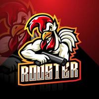 Rooster gunner esport mascot logo design vector