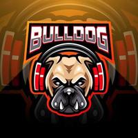 bulldog con audífonos logo de mascota esport vector