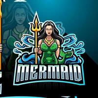 Mermaid holding a trident esport mascot logo vector