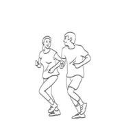 Exercising running couple jogging illustration vector isolated on white background line art.