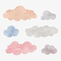 conjunto de paquete de ilustración de nube de vector de acuarela