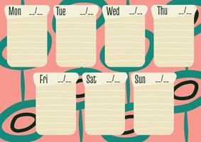 A weekly planner in a retro style. Mid-Century Modern style design schedule template for the week. Organizer for recording in a4 format. Vector illustration