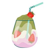 El té matcha de fresa se aísla en el fondo blanco. una bebida refrescante de verano con vainilla y fresas, cóctel de verano. ilustración vectorial en un estilo plano vector