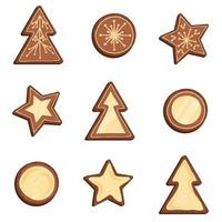 Christmas gingerbread cookies of different shapes with glaze patterns isolated on white background.Christmas treat gingerbread in the shape of tree, circle and star vector
