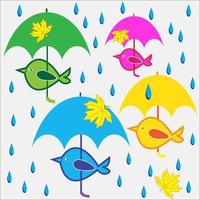 Colored birds under umbrellas vector