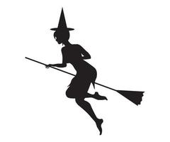 silhouette witch is flying on a broomstick to the sabbath vector