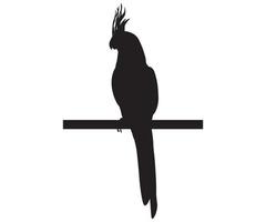 silhouette of a parrot with a tuft sitting on a branch vector