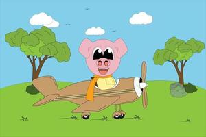 cute pig animal cartoon illustration vector