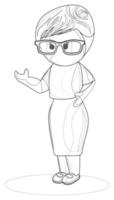 vector image of a stylized image of a young woman wearing glasses, whose appearance indicates her serious attitude, possibly in the field of education. Outline style. EPS 10