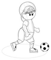 Vector image of a stylized image of a young man with a ball in the form of a football player. Isolated over white background. EPS 10. Outline style.