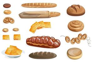 Vector image of white bread and other flour products. Cartoon style. Isolated on a white background. EPS 10