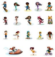 Vector image of a collection of stylized characters with versatile activities