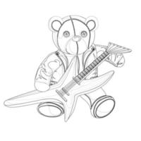 Vector image of a soft toy bear depicted alive with a hint of humanity with an electric guitar in a leather jacket. Concept. EPS 10