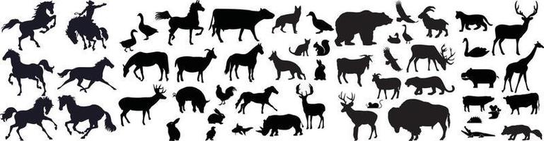 colour animal silhouettes.Wild life animal silhouettes. Collection of silhouettes of animals, African Animal Silhouettes vector