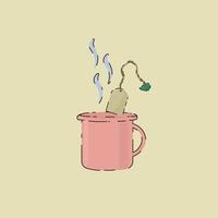 Illustration of a cup of tea. A mug of tea, tea time. A cozy drawing drawn in the style of doodles for design. Vector illustration
